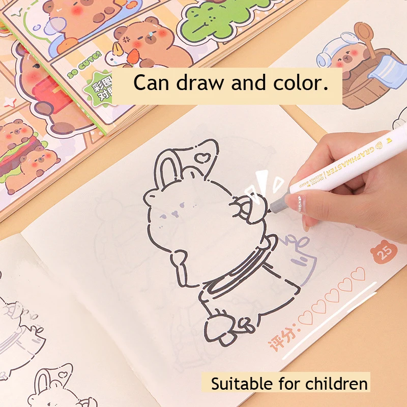 Capybara Coloring Book Children\'s Line Drawing Picture Album Simple Strokes Hand-Painted Graffiti Sketchbook Drawing Notebook