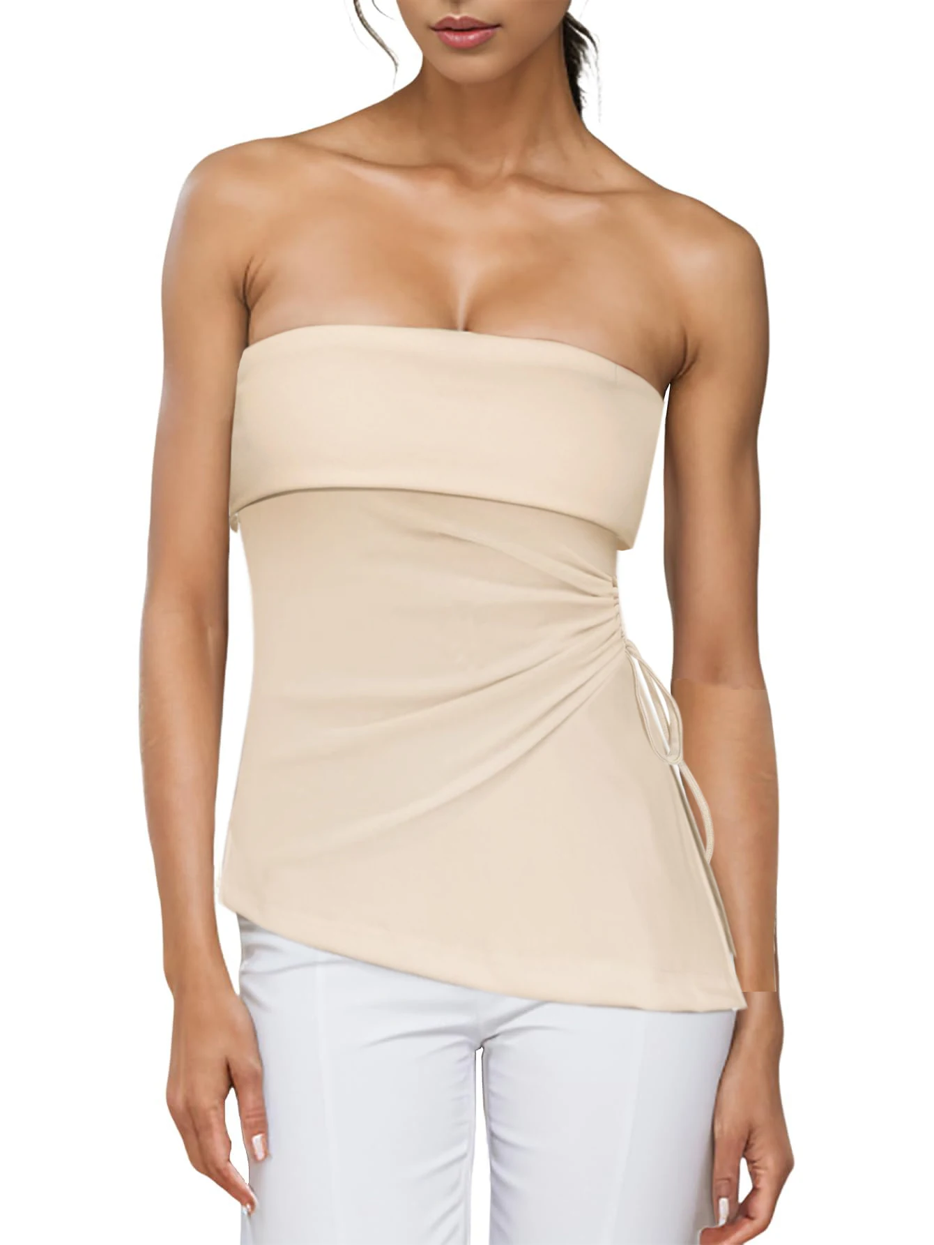 Women's Summer Off Shoulder Side Split Y2K Bustier Tops Elegant Solid Strapless Lady Sexy Backless Bustiers Top