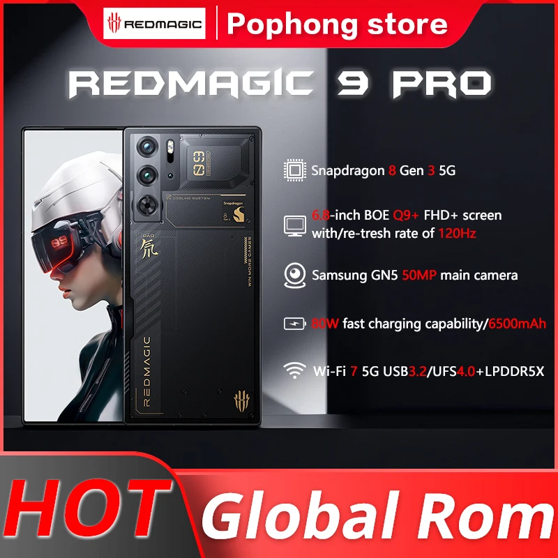 

RedMagic 9 Pro смартфон с 5,5-дюймовым дисплеем, процессором Snapdragon 8 Gen 3, 6,8 мАч, 80 Вт, 50 МП