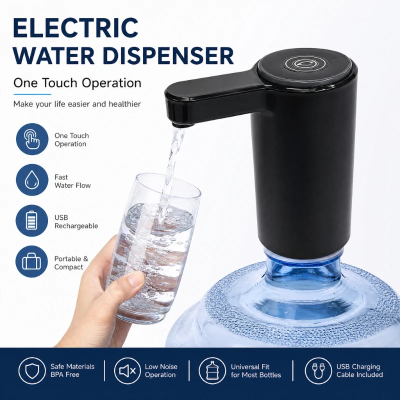 Portable Electric Water Bottle Pump USB Charging Automatic Drinking Water Dispenser for Home Office