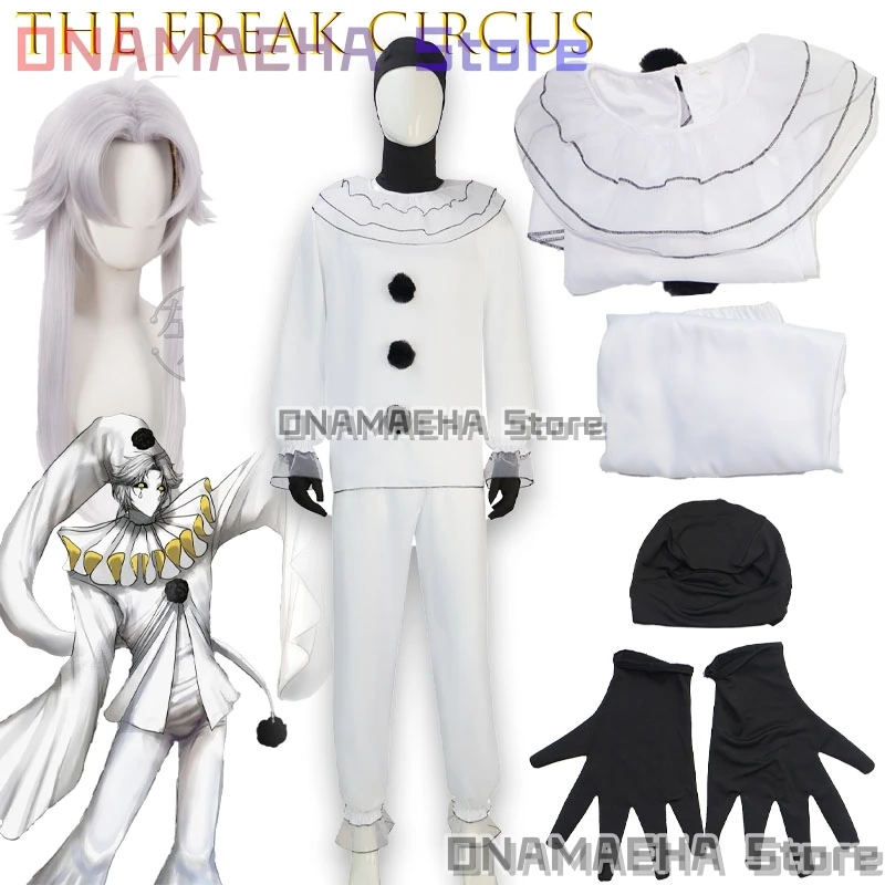 

Men Pierrot Clown Cosplay Halloween Party Costume Black White Outfit For Adults Carnival Performance Wear Pajamas Ghost Party