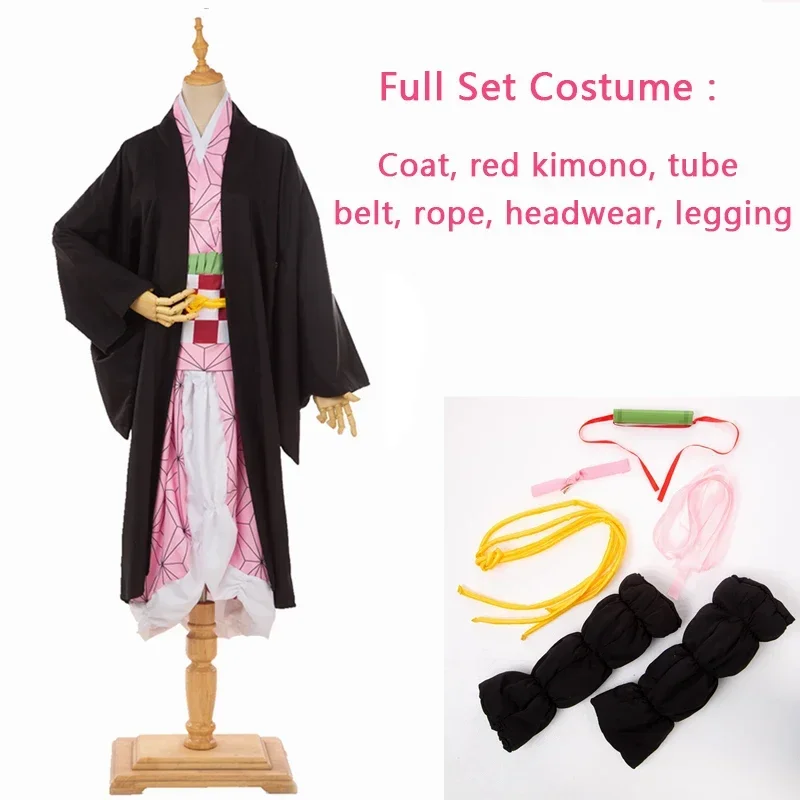 

Anime Kamado Nezuko Cosplay Kimono Full Set Uniform Wig Halloween Party Adult Woman Cosplay Costume