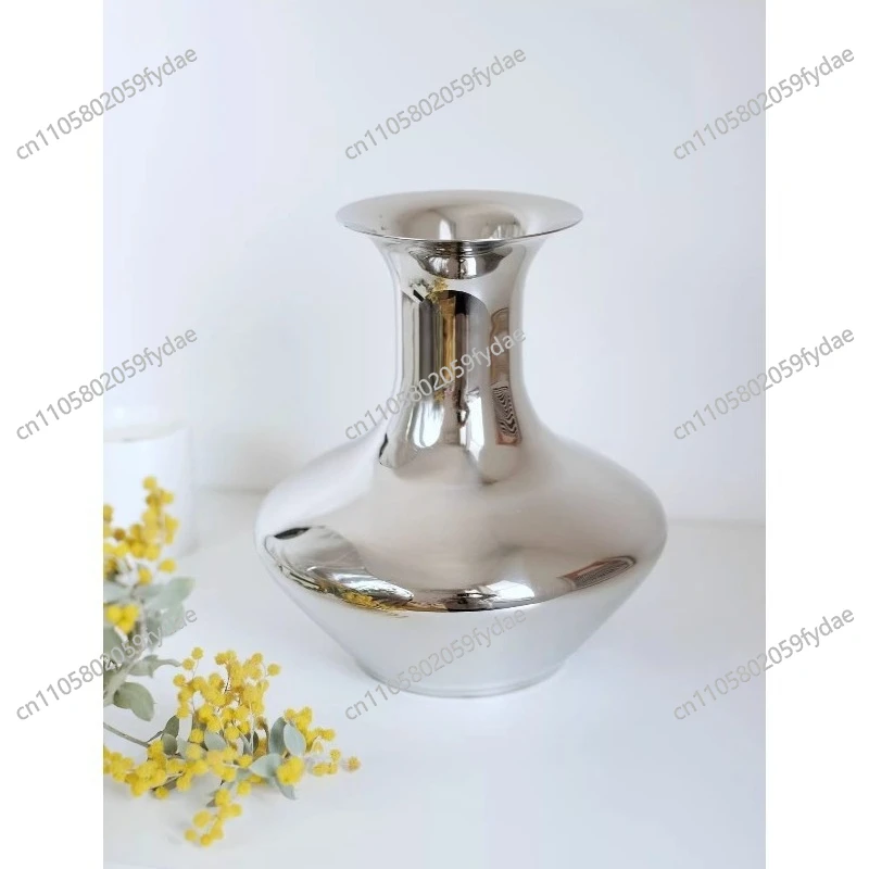Simple 304 Stainless Steel Vase Living Room Dining Room Decoration Ornament Hydroponic Model Room Metal Flower Decoration
