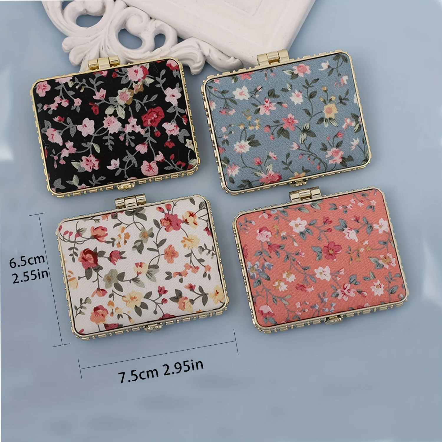 1pc dubbelzijdige draagbare make-upspiegel, opvouwbare mini-schoonheidsspiegel, make-upspiegel met bloemenpatroon, handbagage make-upspiegel, Pocke