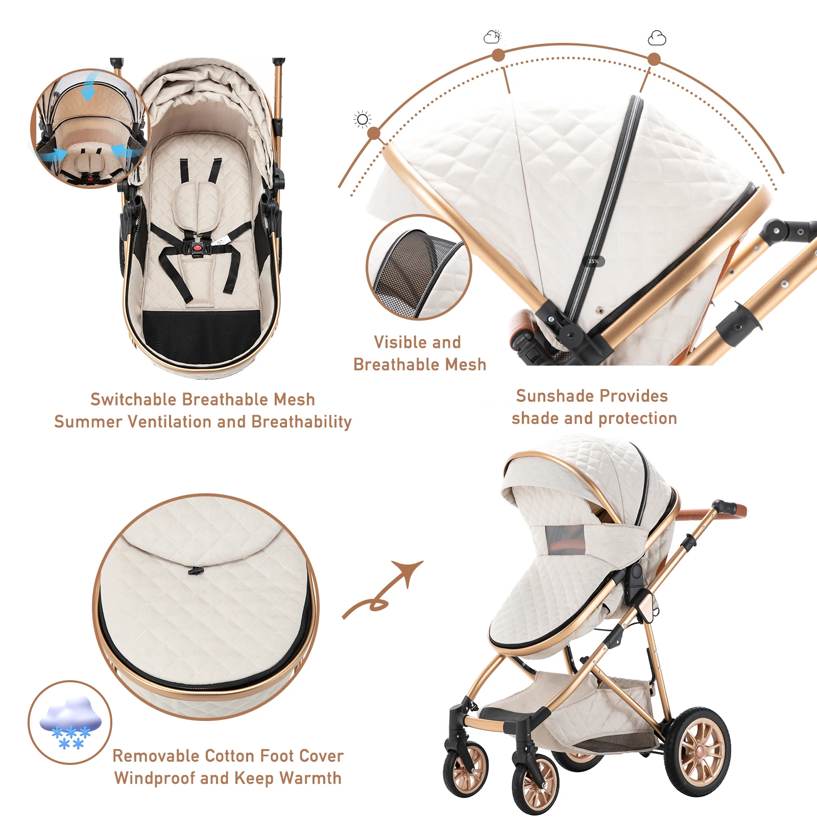 Baby Stroller 3 in 1 Multifunctional Stroller Easy Folding Travel Portable Baby Carriage Safety Seat EU warehouse