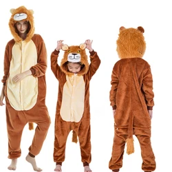 Kids Adult Flannel Lion Tiger King Children Hooded Onesies Pajamas Cosplay Costumes For Halloween New Year Carnival Party