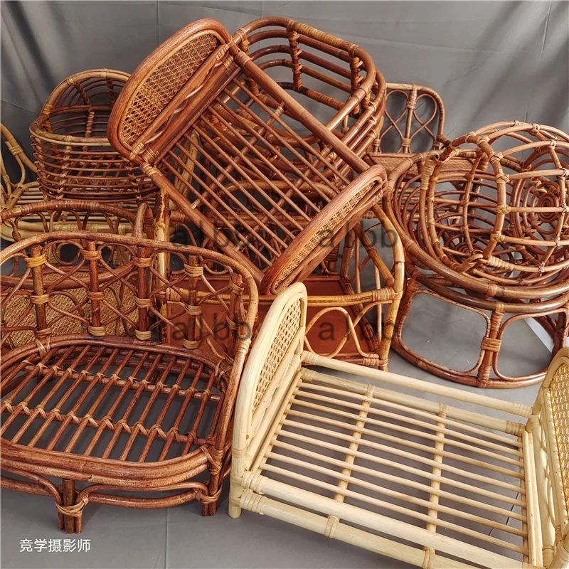 Newborn Photography Props Retro Rattan Basket Chair Infant Photo Prop Baby Girl Boy Posing Bed Backdrops Photography Accessories