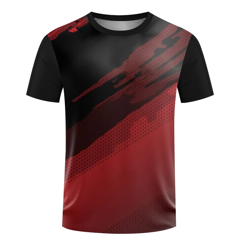 Summer New Table Tennis Wear Striped Printing Fitness Wear Men's Sports Short Sleeve Quick Drying Sweat-absorbing Large T-shirts