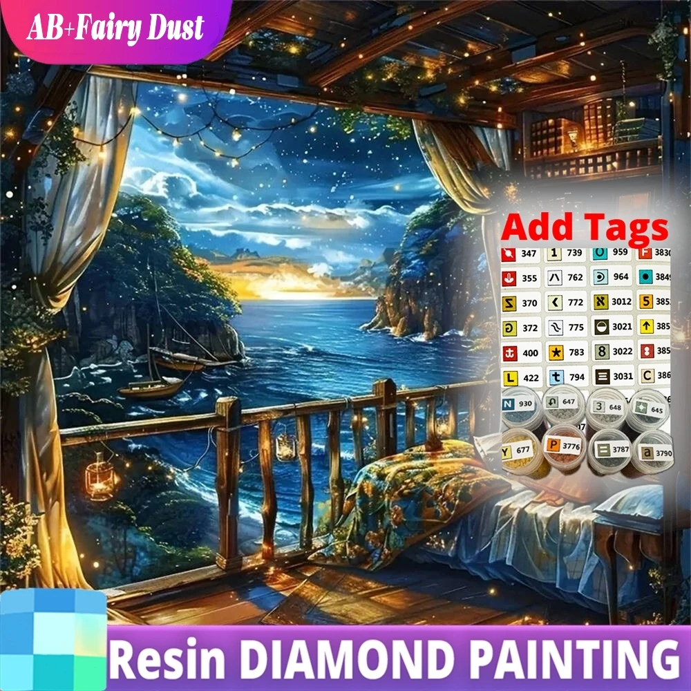 

Resin AB Fairy Dust Diamond Painting Seaside Landscape DIY New Arrival Embroidery Night Cross Stitch Mosaic Study Child Hobby