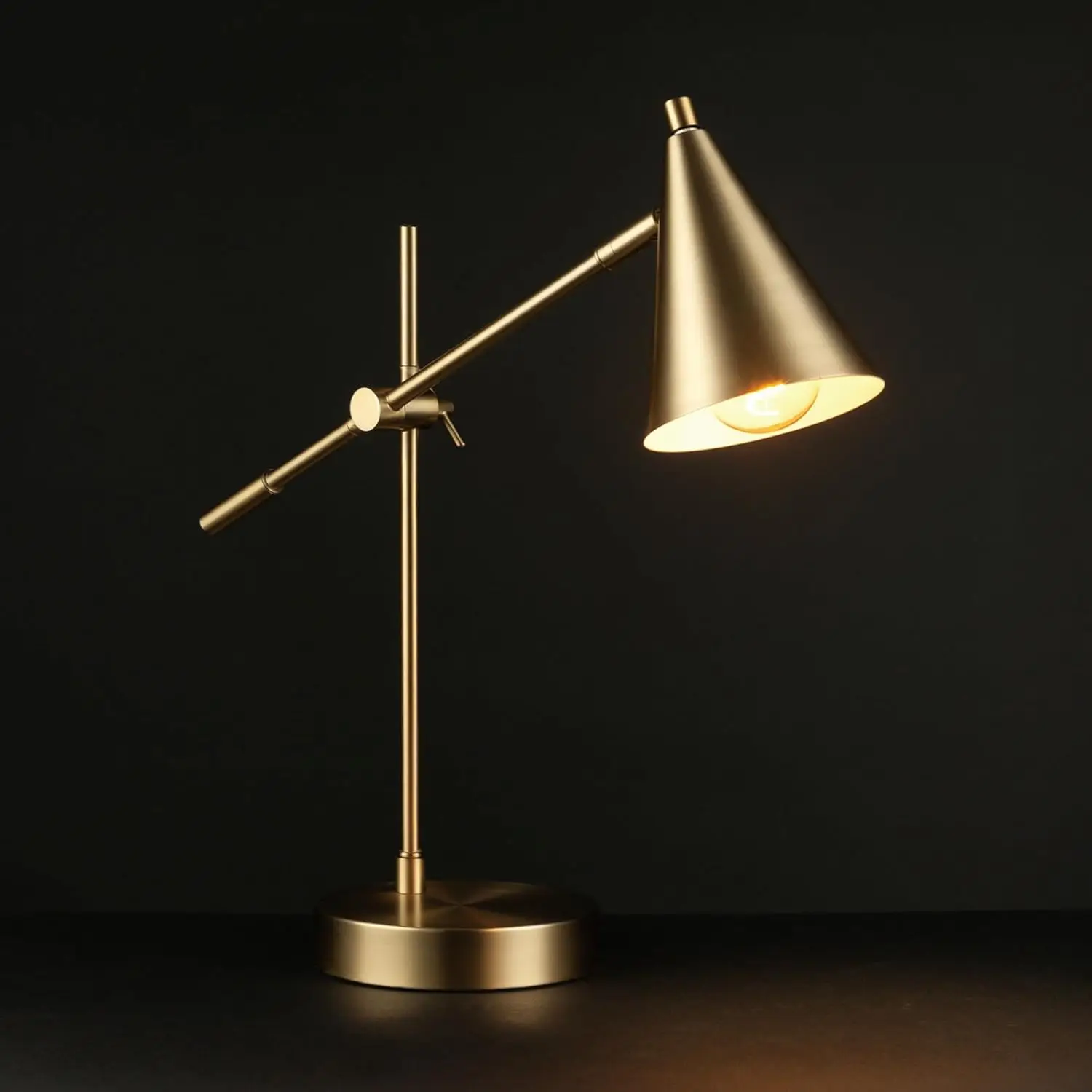 Adjustable Brass Desk Lamp with Modern Cone Shade, E26 Base for Bedroom or Office Lighting view 3