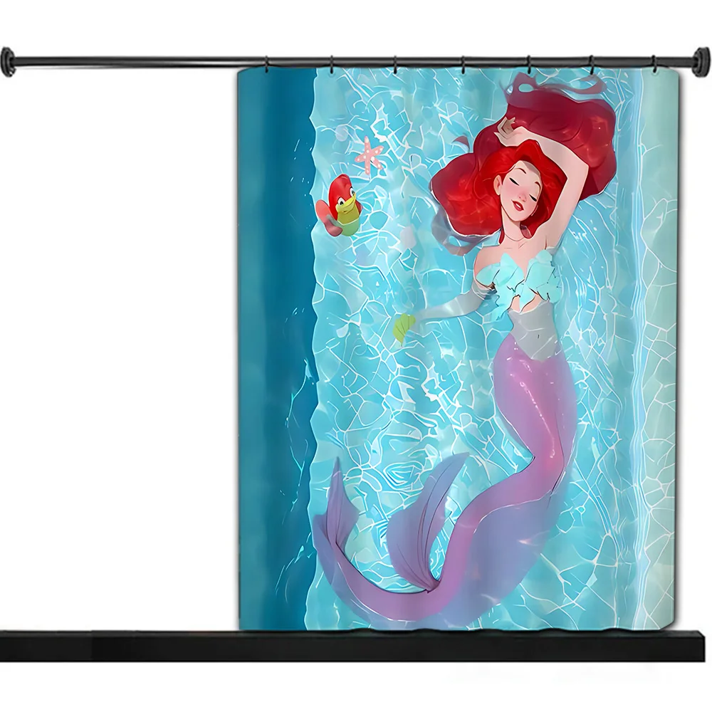 Cartoon The Little M-Mermaid Shower Curtain Waterproof Polyester Fabric Paint Colorful Bath Curtains Curtain With Hook