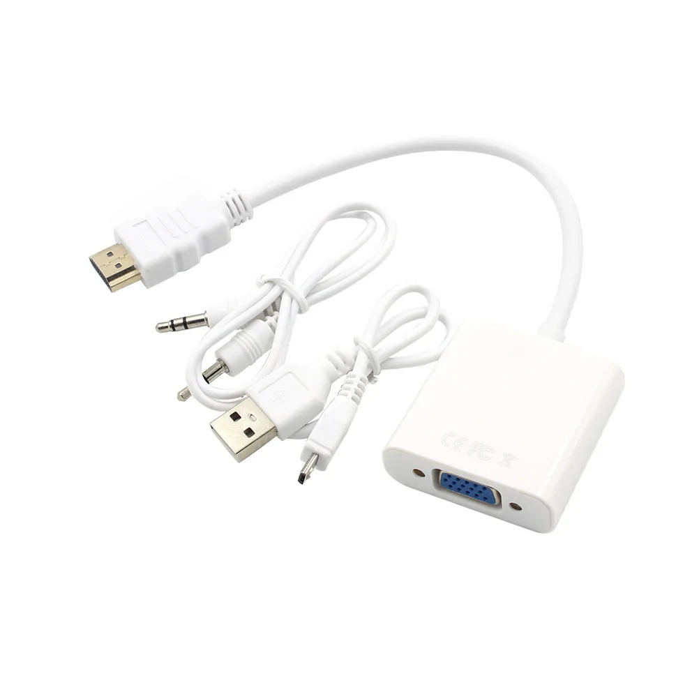 Adaptateur vers VGA, convertisseur 1080P avec câble d'alimentation Usb, puce IC intégrée blanche pour ordinateur portable, projecteur, moniteur Audio