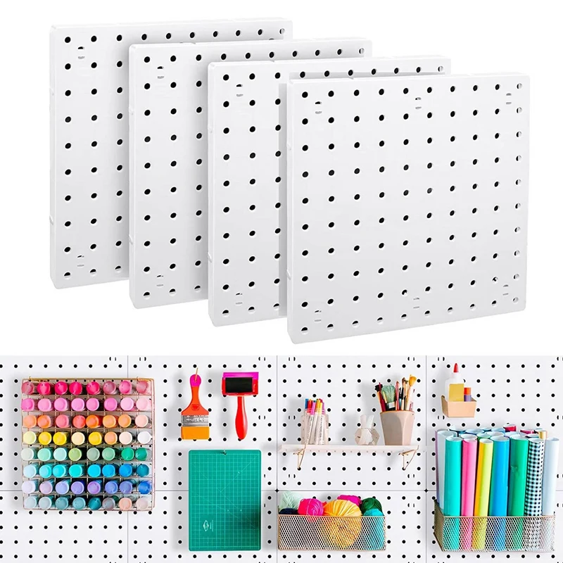 8 Piece Pegboard Wall Organizer, White Pegboard Wall Hanging, Pegboard For Craft Room, Garage, Kitchen, Living Room