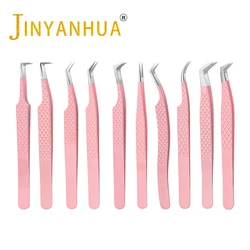 Fiber Tip Tweezers for Eyelash Extension Pink Stainless Steel High Precision Lash Tweezers for Volume Fans Makeup Tools