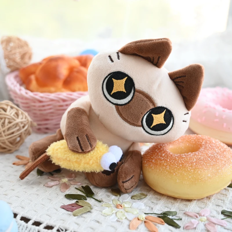 New Genuine Siamese Cat Bean Paste Magnetic Plush Doll Anime Figure Gato Cat Teaser Stick Crayfish Soft Doll Girl Heart Gifts