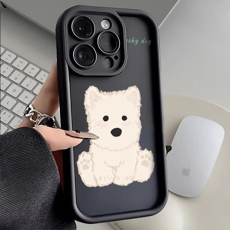 

Плюшевый чехол для телефона с щенком подходит для iPhone 16, 15, 14, 13, 12, 11 Pro/ Max/Plus противоударная задняя крышка.
