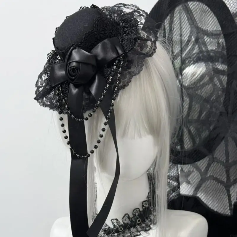 Gothic Lolitas Top Hat Clips Coids coiffeur Rose en dentelle lacet Cultures Cultures Accessoires Halloween Cosplay F3MD