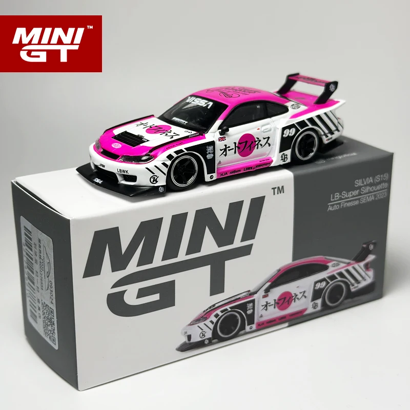 MINIGT 1:64 Rosa LG-Super Silueta S15 SILVIA Auto Finesse SEMA 2023 coche en miniatura de aleación 781