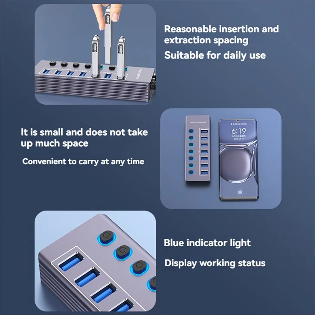 

[VALUE PACK]USB Hub USB 3.0 5Gbps Splitter with Individual OFF/on Switch LED Indicator for Computer USB Ports Extender 7 Ports