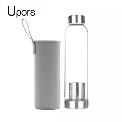 UPORS 550ML High Temperature Resistant Glass Sport Water Bottle with Tea Infuser + Protective Bag Water Bottle