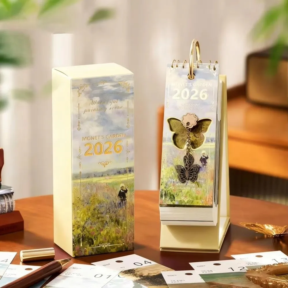 

Gold Ring Binding 2026 Desk Calendar 365 Days One-Way Page Turn Standing Calendar Desktop Decoration Inspirational Quotes