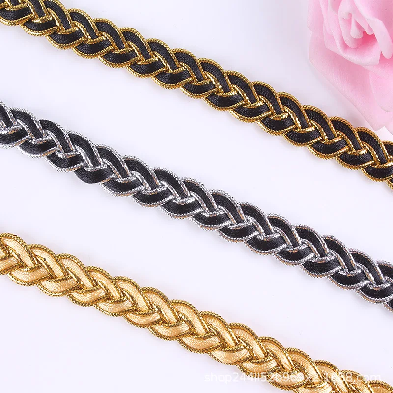 5Yards/Roll Classic Gold Line Braided Lace Sewing Polyester DIY Supplies Wedding Decorate Lace Fabric Clothing Accessories 12mm