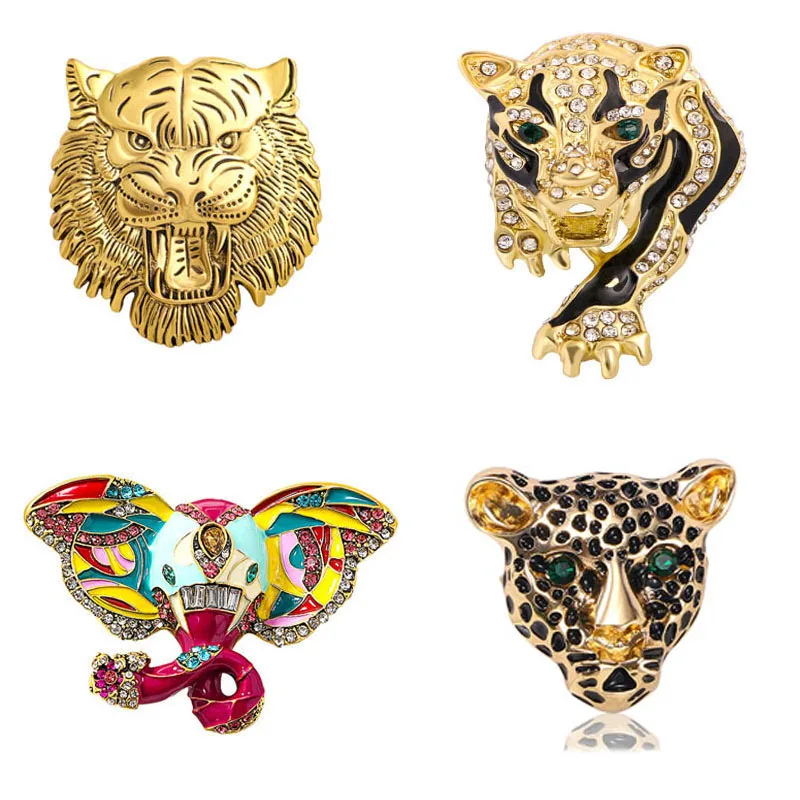 

High Vintage Shiny Rhinestone Animal Brooch Bully Beast Leopard Head Tiger Head Elephant Pin Clothing Accessories Jewelry Gift