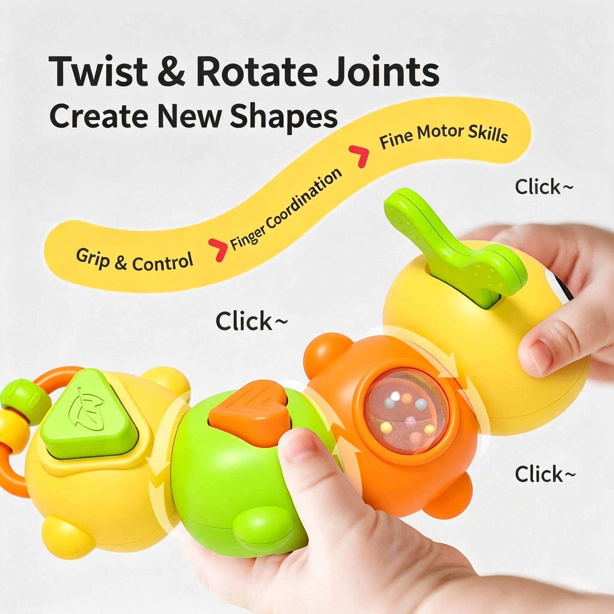 Montessori Tummy Time Caterpillar Toy For Baby 6 In 1 Grasping Teething Fine Motor Sensory Play view 5