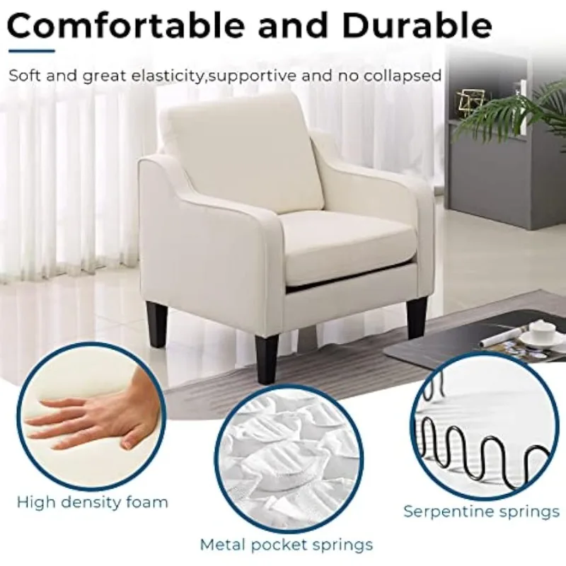VINGLI Accent Chairs Set of 2,Modern Traditional Armchair for Living Room Beige Reading Chair for Bedroom,Linen Upholstered Sofa