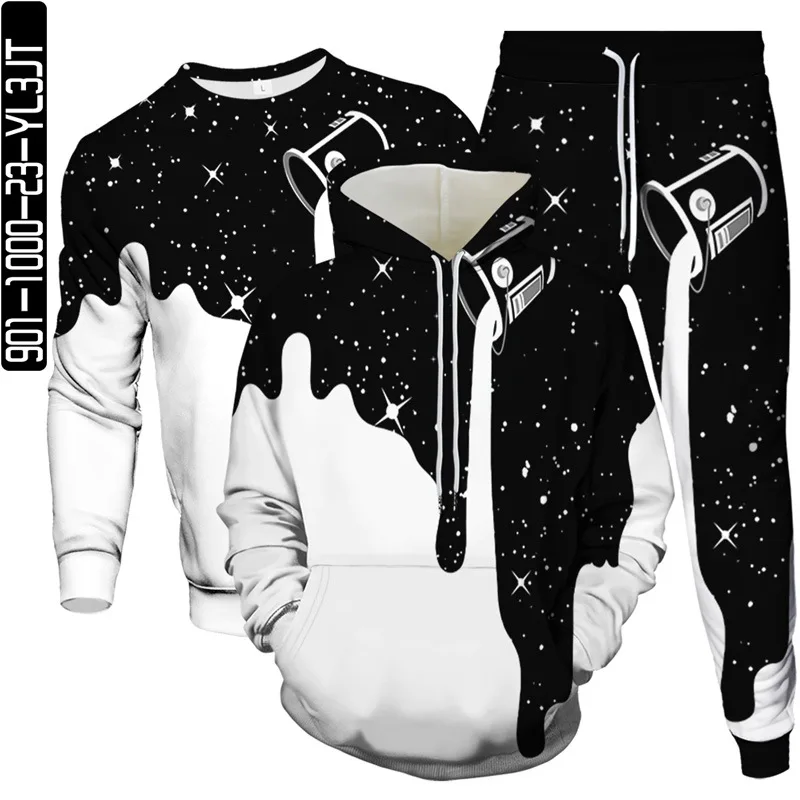 

Men Fashion Tracksuit Clothes Astronaut Climb Moon Play Planet Galaxy Milk Printed Women Suit Sweatshirt Hoodie Pant 3 Piece Set