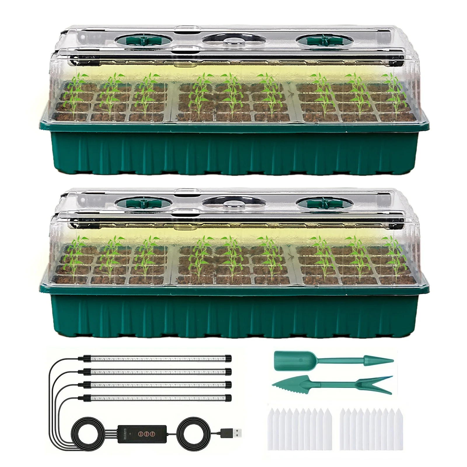 

Seed starter tray with grow light, 2-piece 72-compartment nursery tray set, adjustable brightness plant germination tray.