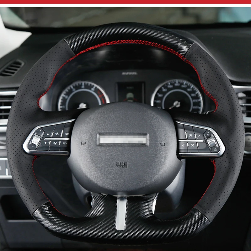 

For Haval F5 F7 Hand-stitched Anti-Slip Carbon Fibre Black Leather DIY Steering Wheel Cover