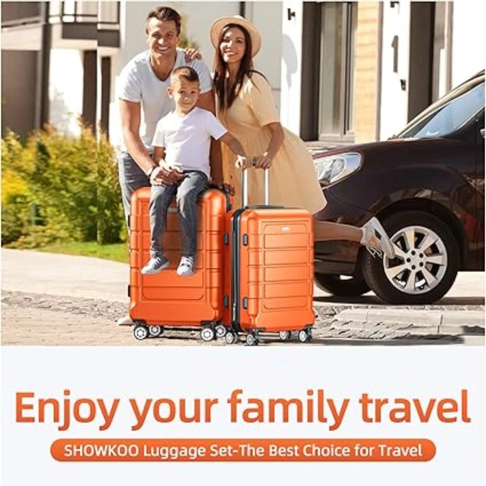 مطعم - مجموعات الأمتعة القابلة للتوسيع PC + ABS مجموعات حقائب متينة بعجلات مزدوجة قفل TSA مكونة من 4 قطع مجموعة أمتعة برتقالية رائجة البيع! #2
