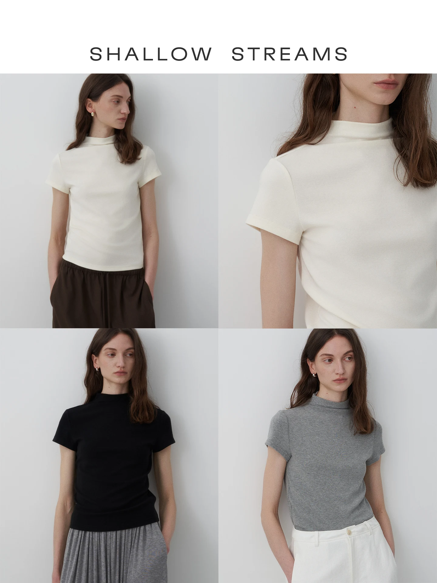 

Elegant Fashionable Short Sleeve T-Shirt Lightweight Stand Collar Shoulder Length Ladies Casual Wear Comfortable Breathable