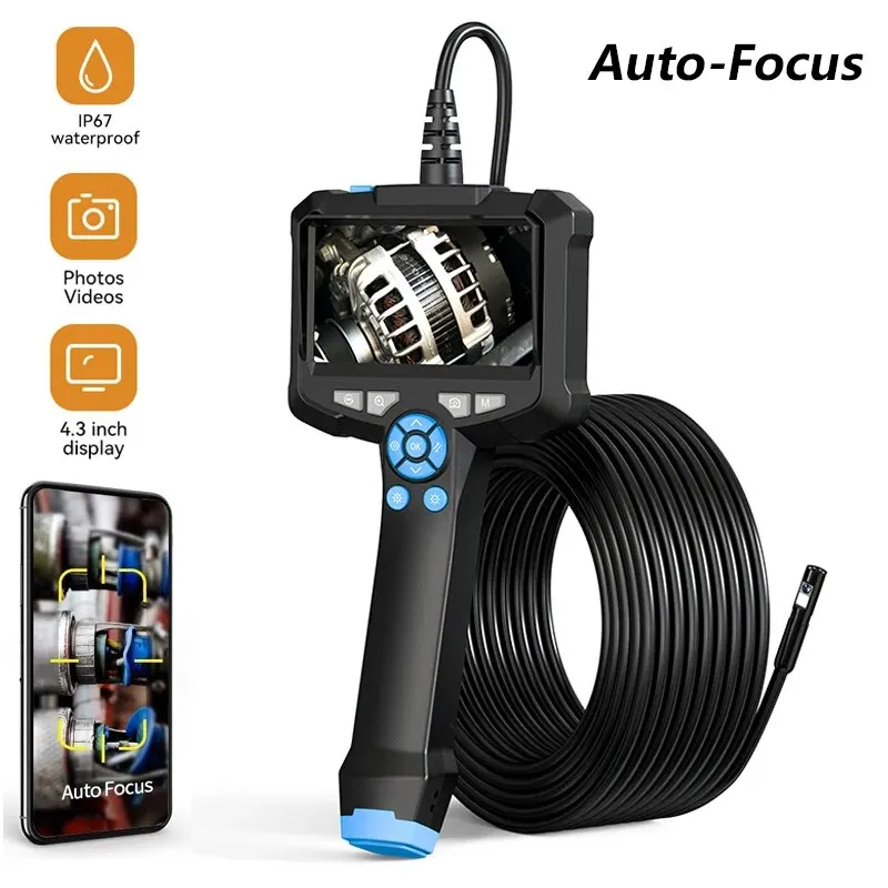 

Портативная ручная 4,3-дюймовая эндоскопическая камера с автофокусом и одним объективом HD1080P, камера для осмотра автомобиля с 8 светодиодами для ремонта труб