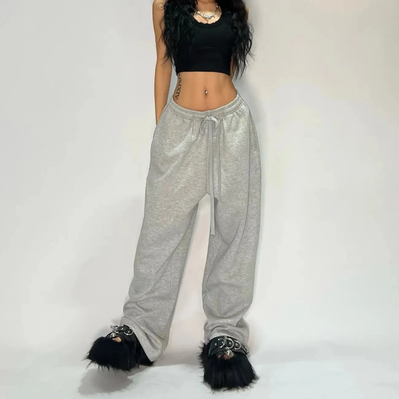 Sweatpants النسائية السراويل القطنية محبوك السراويل ربيع الخريف الشتاء بلون فضفاض الفتيات الأمريكية شارع الرقص