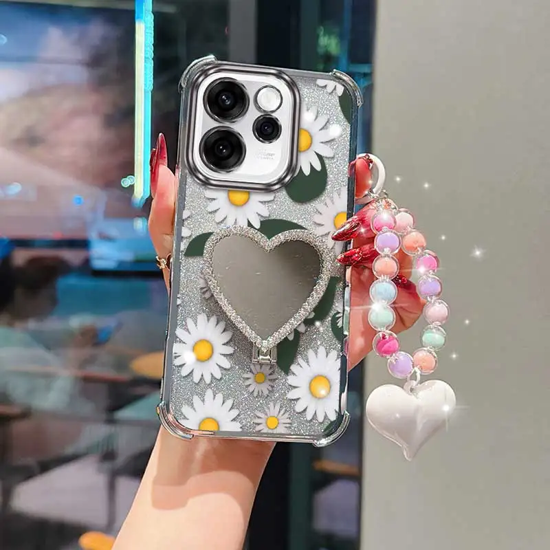 

3pcs(White daisy phone Case+Lanyard+Circular Stand) For OPPO Reno 15Pro/14 Pro/14F/5/12F/12/15FS 5G/12Pro 5G/14 Phone Case