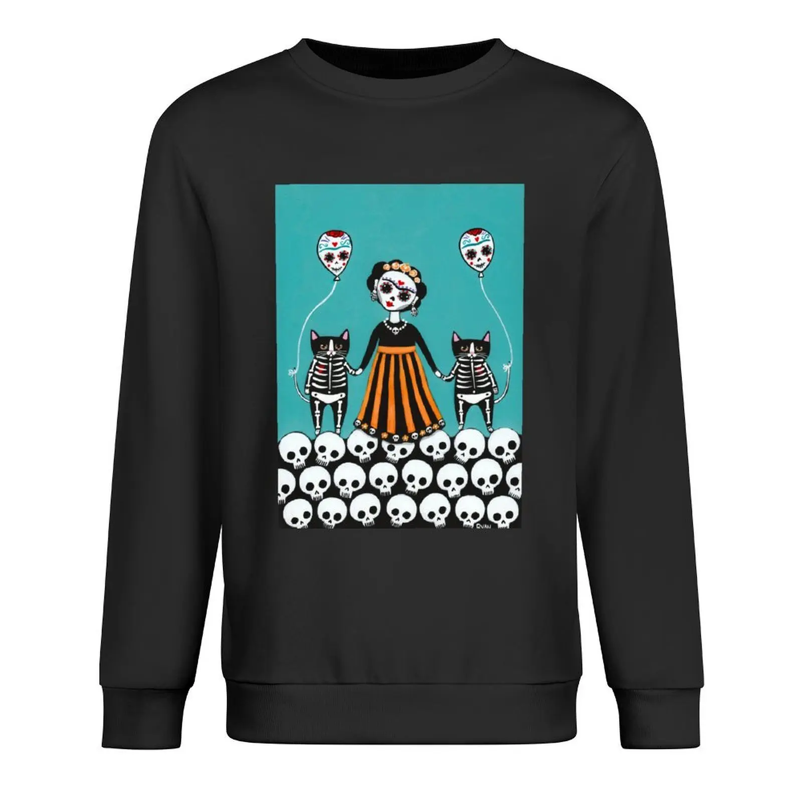 

Day of the Dead Skellie Cats Pullover men's autumn clothes men clothing mens designer clothes anime clothes anime sweatshirt