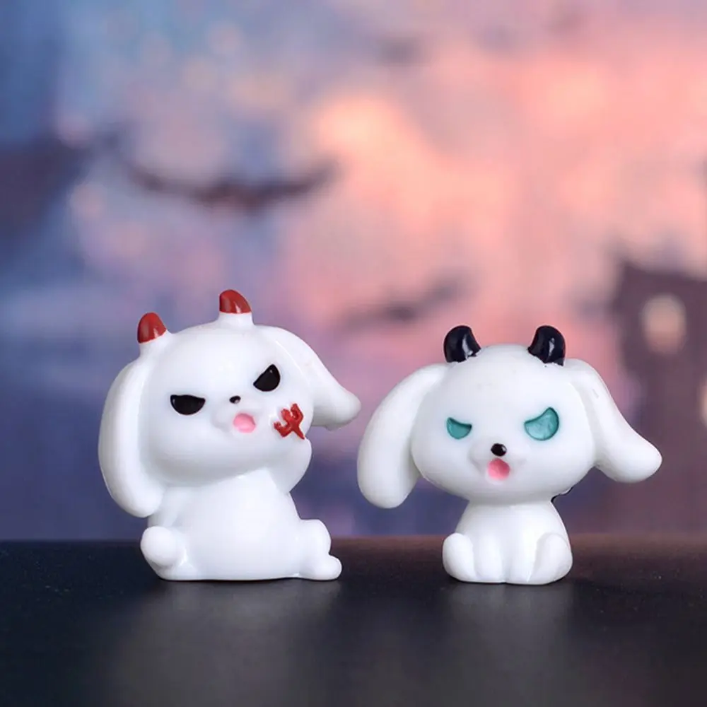 Cartoon Halloween Rabbit Ghost Figurines Resin Craft Mini Rabbit Halloween Micro Figurine Pumpkin Black Cat Cute