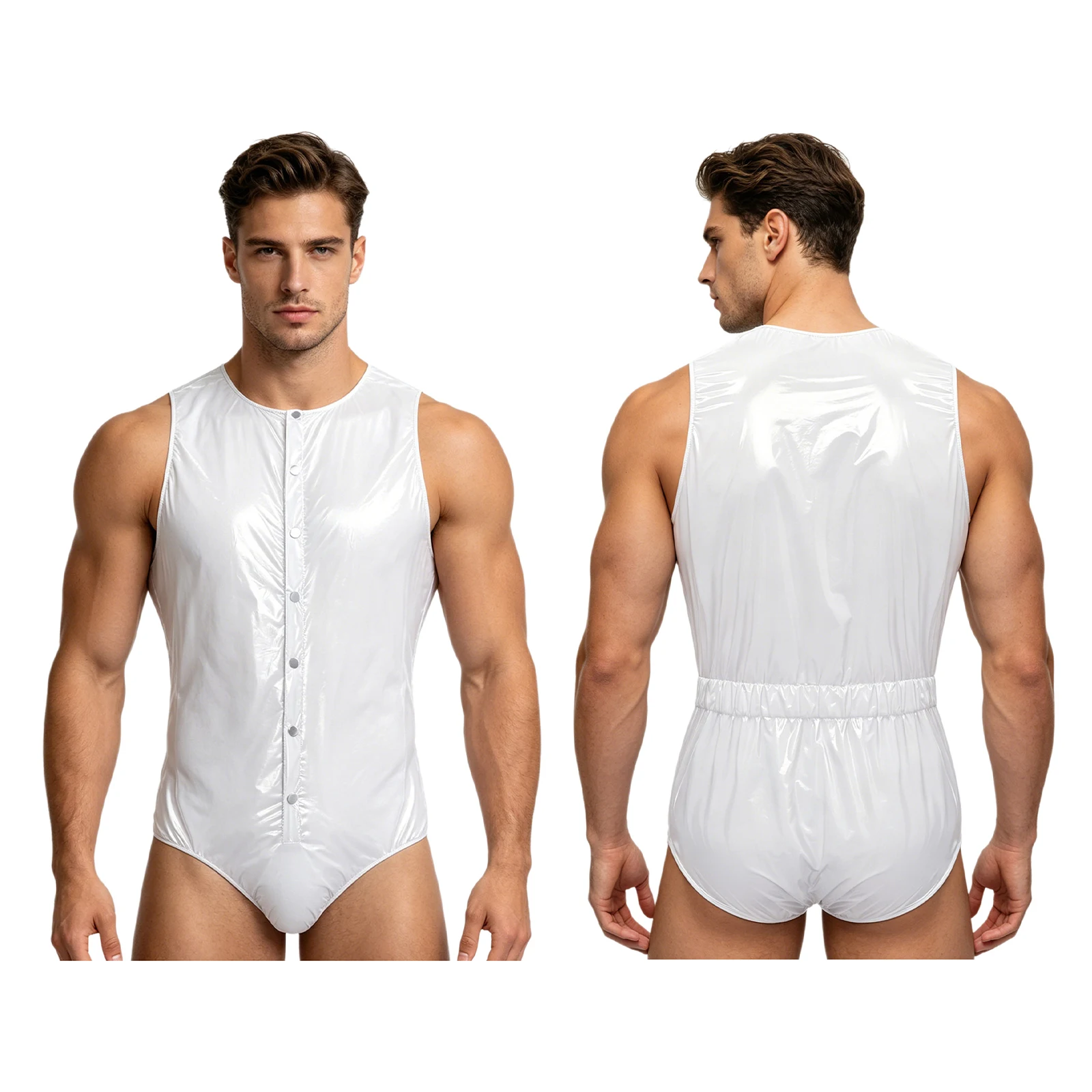 Herenbadpak uit één stuk, waterdicht bodysuit-badpak, kruisknopen, ritssluiting aan de achterkant, romper, jumpsuit, Rave Clubwear-zwempak