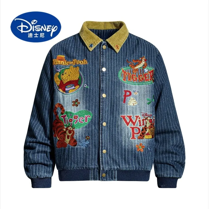 

Disney American Retro Washed Cartoon Embroidery Color Block Jacket Unisex 2025 Winter Thermal Padded Coat