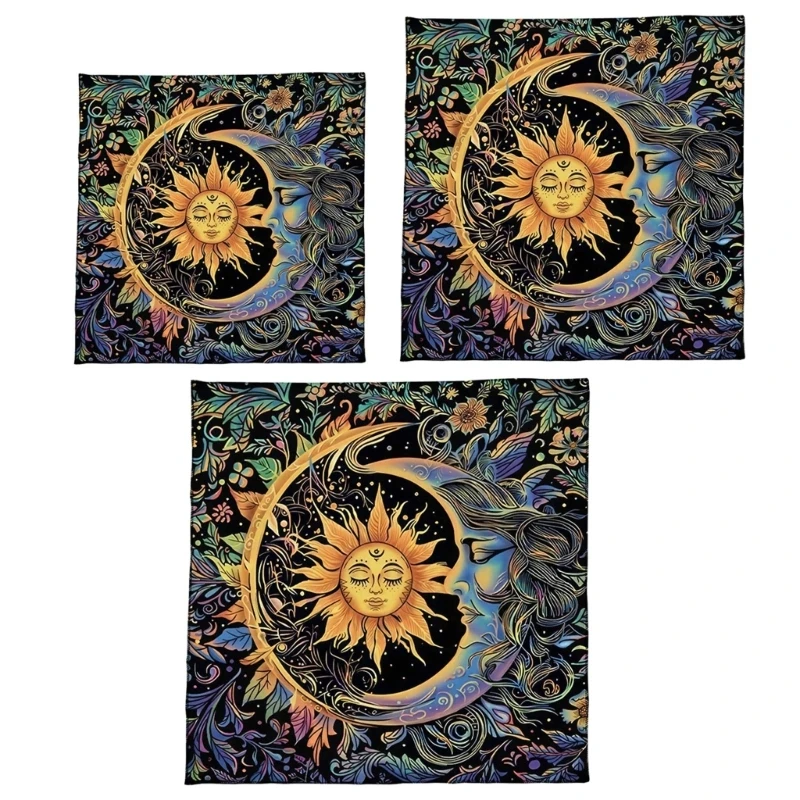 Y1UB Tarots Card Tablecloth Altars Cloth Moons and Sun Astrologys Tablecloth Divinations Card Cloth Tapestry Wall Decoration