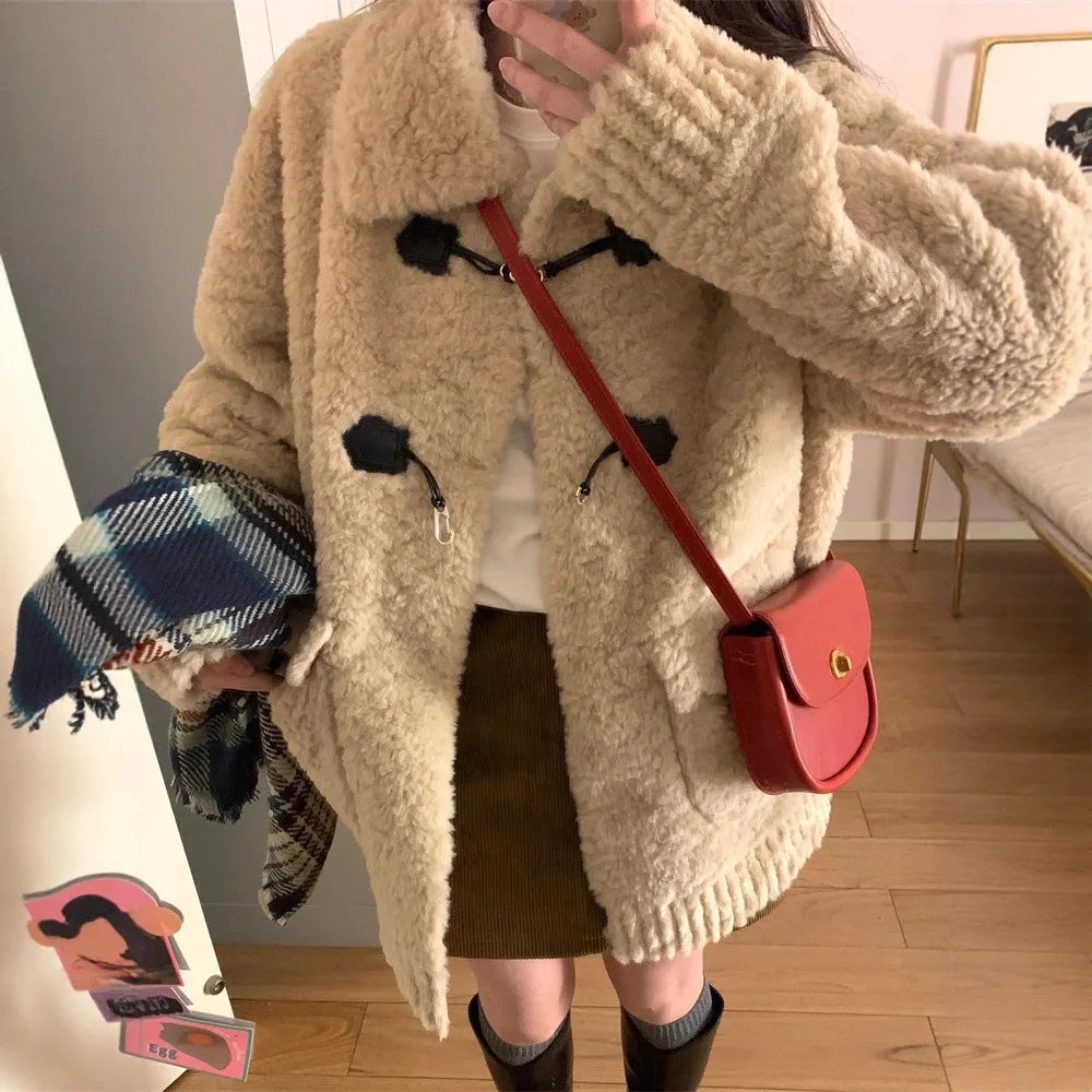 Soft Sherpa Women's Winter Shearling Warm Sweet Cute Plush Faux Fur Coat