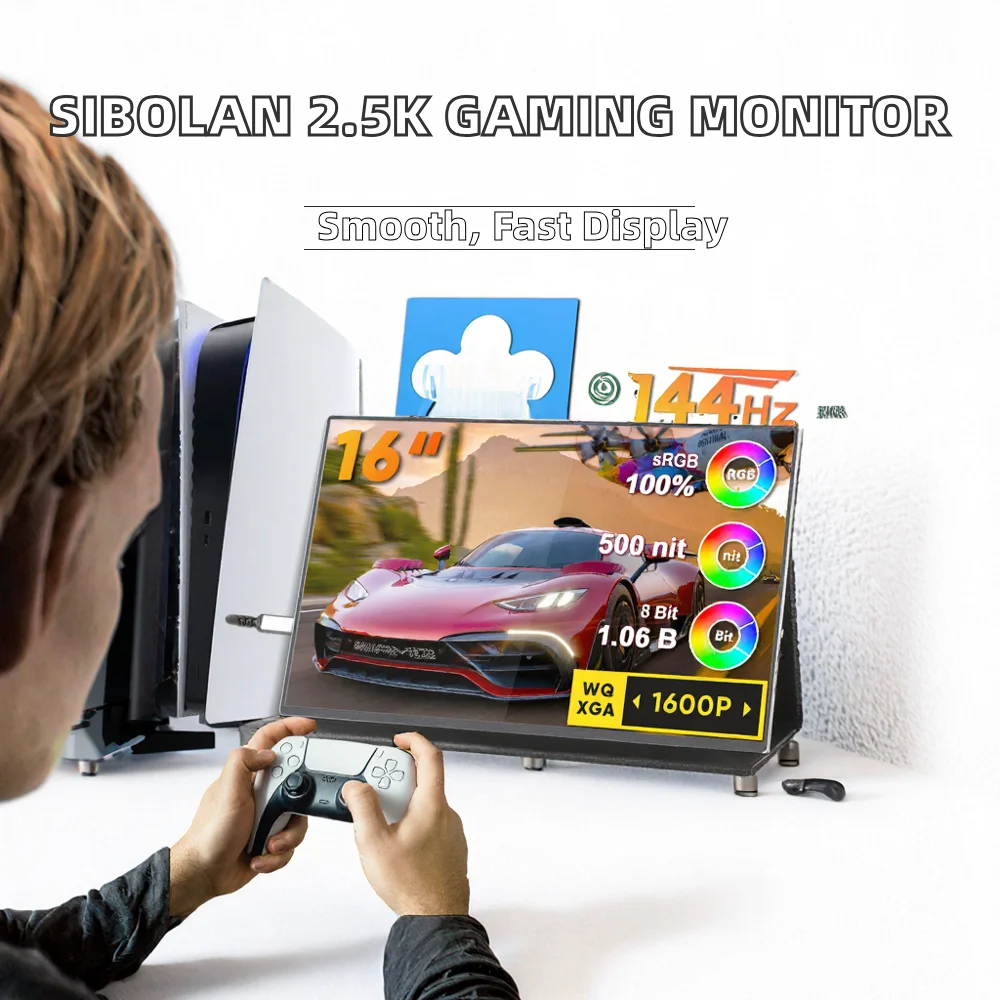 16 Inch IPS 144Hz 2560x1600 16:10 Portable Gaming Monitor HDR Touch Control Ultra-Slim Travel External Second PC Compatible