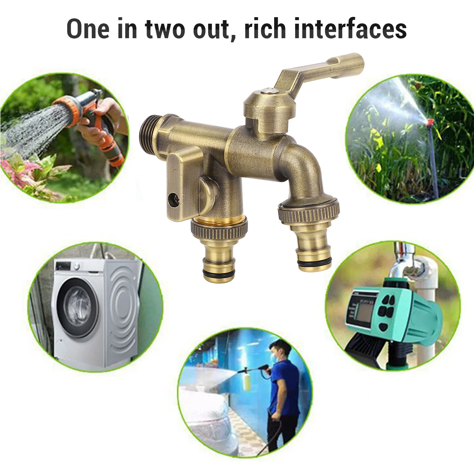 Outdoor Double Taps Water Faucet Kit 3/4in Inlet Wall Mounted Brass Frost Proof Outside Antique Brass Water Tap Splitter with 2