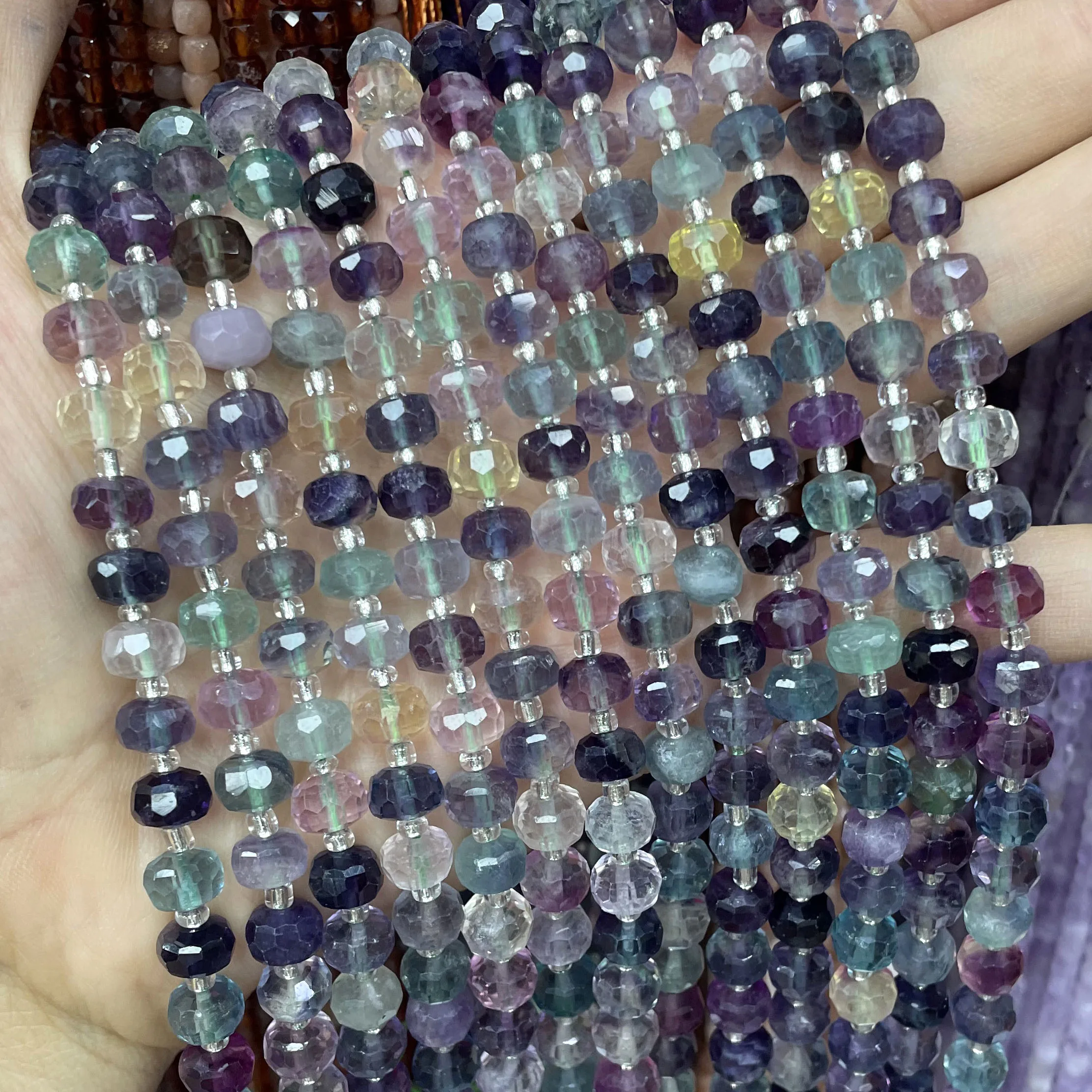 6X8MM Naturstein Facettierte Rundperlen aus lila Fluorit, lose Perlen für Schmuckherstellung, DIY Armband- und Halskettenzubehör – Detail 1