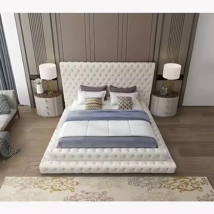

Modern Luxury Romantic Bedroom Living Room Hotel Furniture Full Size Up-holstered Wood Bed