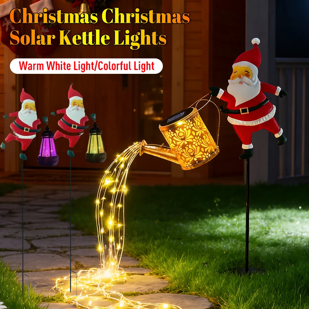 Рождественские украшения, солнечный свет, уличный Санта-Клаус, чайник, лампа, уличные солнечные рождественские огни для газона, дорожки, патио