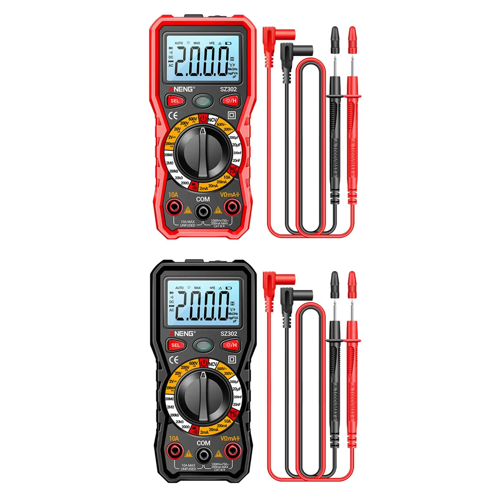 Auto Ranging Voltmeter Multimeter with Backlight Professional Accurate