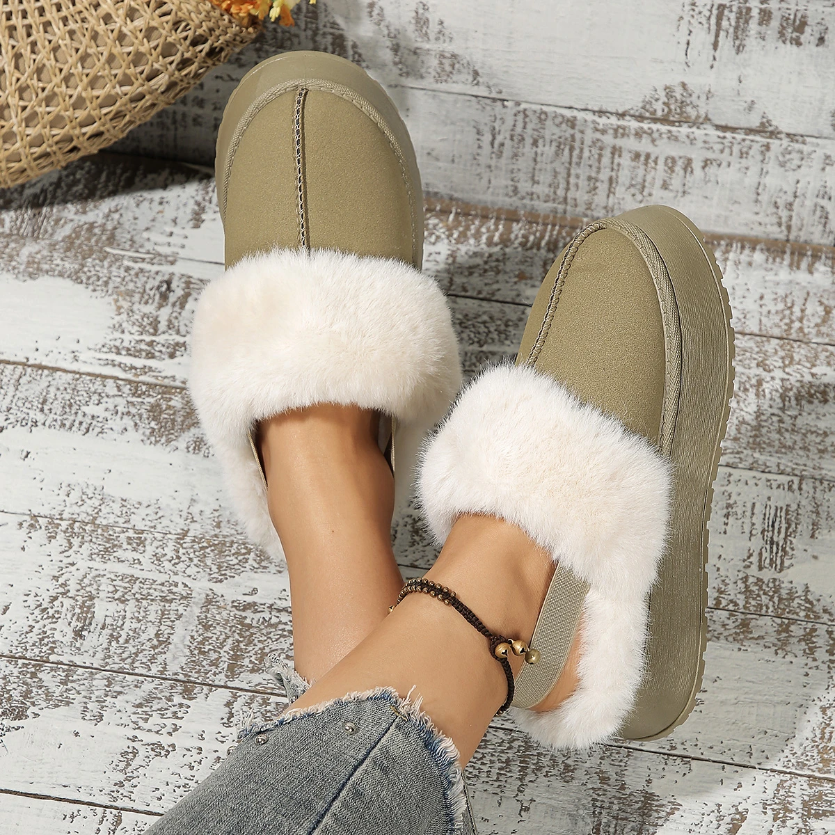 Slippers women wear the new winter fur one thick-soled Baotou wool slippers plus suede boots cotton shoes